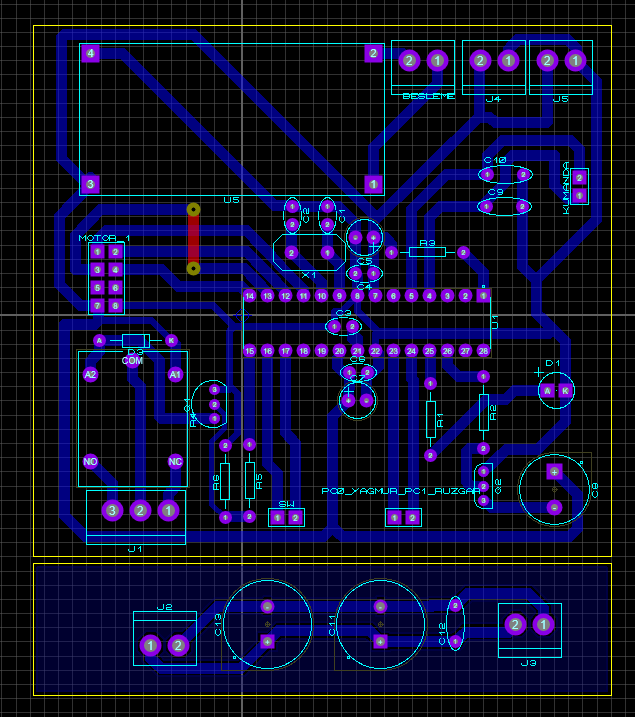 Motorlu bayrak sistemi PCB şematik/routing görseli